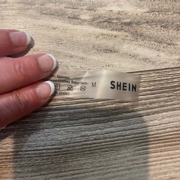 SHEIN Bikini Bathing Suit Size Medium Top & Bottoms Tie Back White Purple - Picture 3 of 3